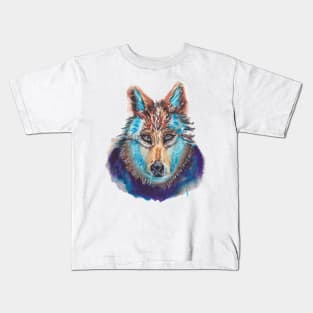 Wolf Watercolor Hand Drawn Kids T-Shirt
